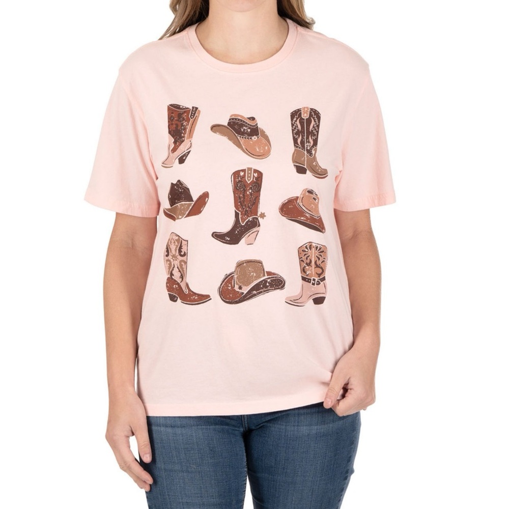State of Mine Pink Graphic T-Shirt with Cowboy Boot Design
